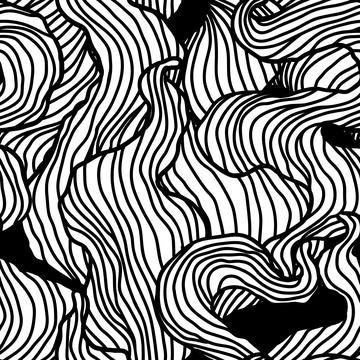 Seamless pattern with wave line curls. Monochrome stripes black and white イラスト素材
