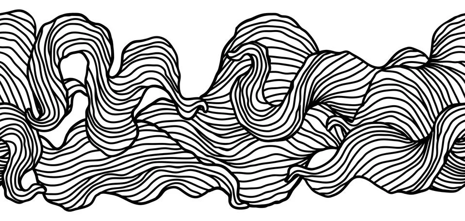 Seamless pattern with wave line curls. Monochrome stripes black and white Stock Illustration