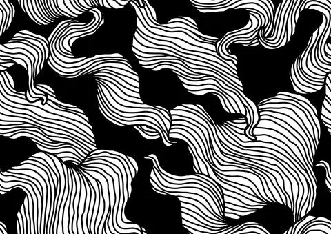 Seamless pattern with wave line curls. Monochrome stripes black and white Stock Illustration