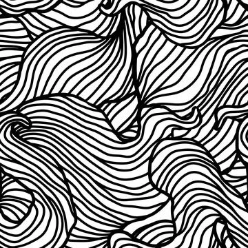 Seamless pattern with wave line curls. Monochrome stripes black and white Stockillustratie