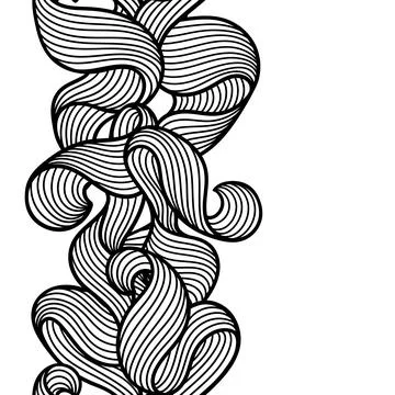 Seamless pattern with wave line curls. Monochrome stripes black and white イラスト素材
