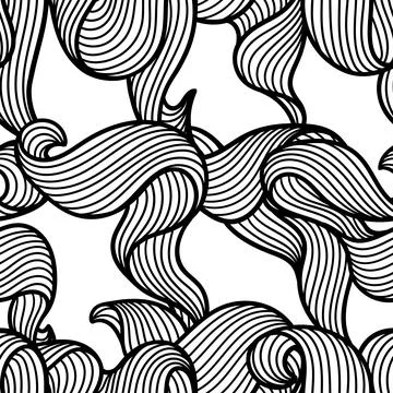 Seamless pattern with wave line curls. Monochrome stripes black and white Illustrazione stock