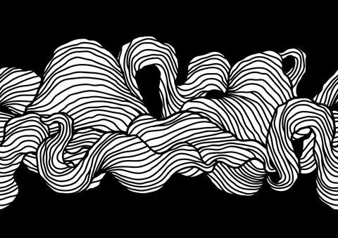 Seamless pattern with wave line curls. Monochrome stripes black and white Ilustración de archivo