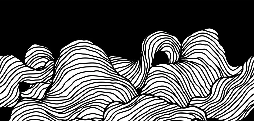 Seamless pattern with wave line curls. Monochrome stripes black and white Ilustración de archivo