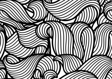 Seamless pattern with wave line curls. Monochrome stripes black and white Illustrazione stock