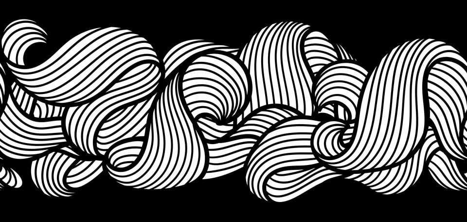 Seamless pattern with wave line curls. Monochrome stripes black and white Ilustración de archivo