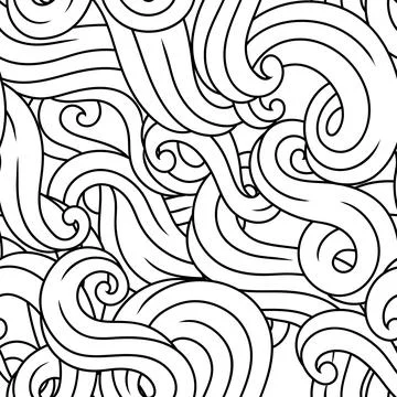 Seamless pattern with wave line curls. Monochrome stripes black and white イラスト素材