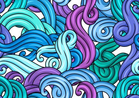 Seamless pattern with wave line curls. Color striped texture. Stock Illustration
