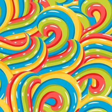 Seamless pattern with wave line curls. Color striped texture. Stock Illustration