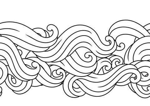 Seamless pattern with wave line curls. Monochrome stripes black and white イラスト素材