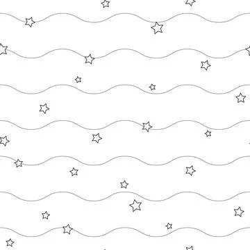 Seamless pattern with waves and stars vector Illustrazione stock