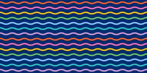 Seamless pattern with waves. Hand drawn trendy flat style rainbow wavy pattern. Illustrazione stock