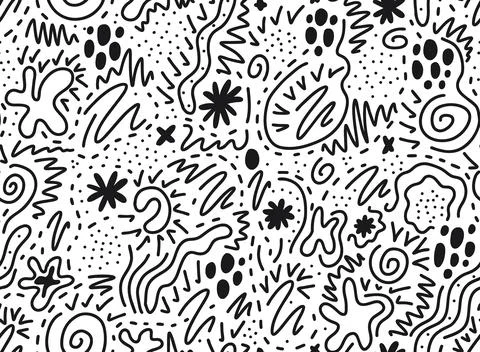 Seamless pattern from wavy doodle lines. Squiggle background. Hand drawn black Stock Illustration