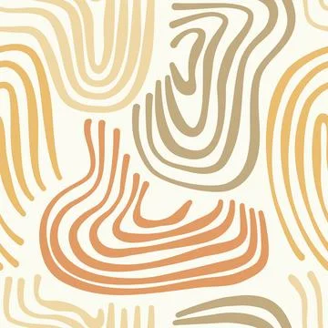Seamless pattern with wavy lines, doodles, loops, abstract beige and white Stock Illustration