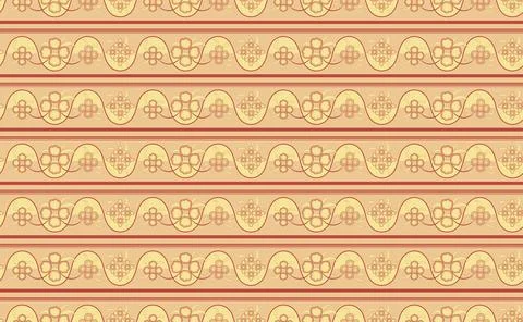 Seamless pattern with wavy lines, stylized flowers and leaves in the style .. Stock Illustration