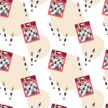 Seamless Pattern with Wax Crayons. Colorful Kids Art Supplies Design for Textile Stock Illustration