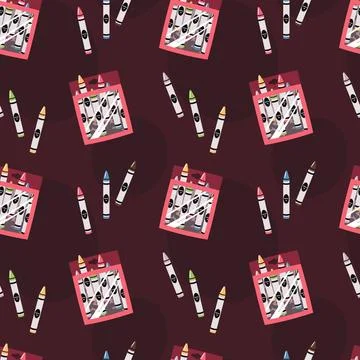 Seamless Pattern with Wax Crayons. Colorful Kids Art Supplies Design for Textile Stock Illustration