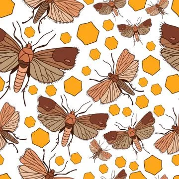 Seamless pattern with wax moth Illustrazione stock