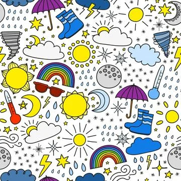 Seamless pattern with weather items. Stock Illustration