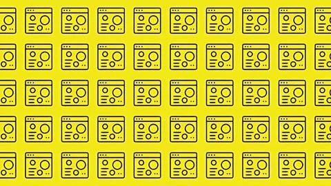 Seamless pattern of web browser icons on bright yellow background for digit.. Stockillustratie