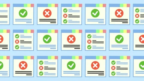 Seamless pattern of web browser windows with checkmark pass, cross mark error Video stock 343647894