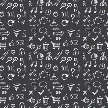 Seamless pattern  Web icons painted on a black background Stock Illustration
