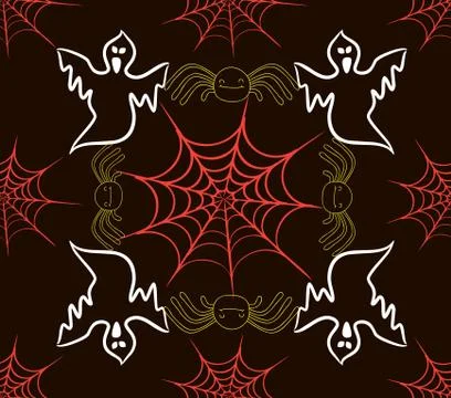 Seamless pattern with webs, spider and scarecrow Stock Illustration