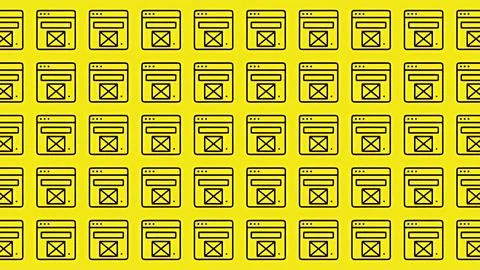 Seamless pattern of website browser wireframe icons on a vibrant yellow bac.. 스톡 일러스트