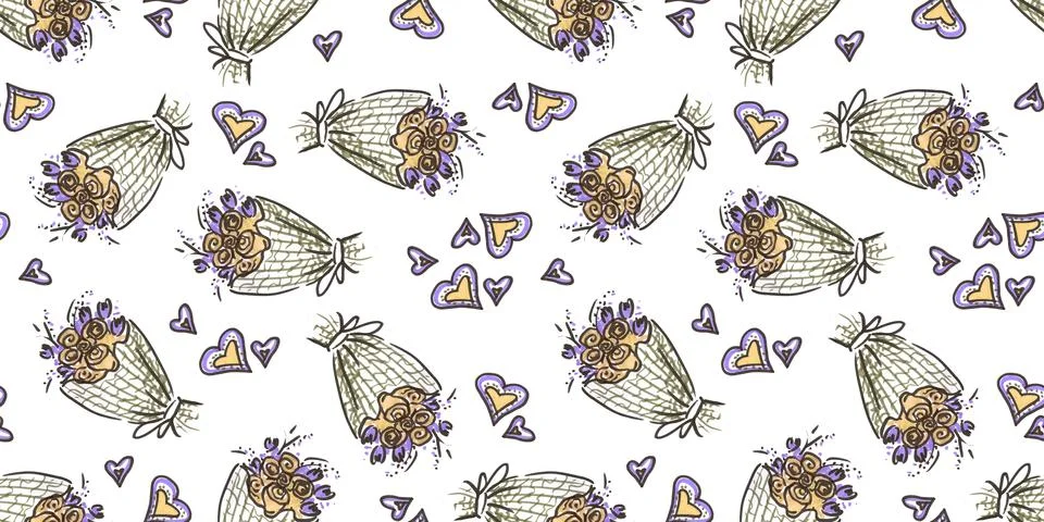 Seamless pattern Wedding celebration in line art style on white Background Stock Illustration