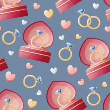 Seamless pattern with wedding gold rings in a box with hearts. Great for wrap Stock Illustration