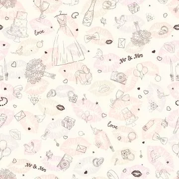 Seamless pattern with wedding icons. Wedding, marriage, bridal. Hand drawn Stock Illustration