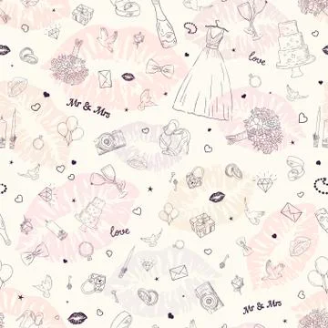 Seamless pattern with wedding icons. Wedding, marriage, bridal. Hand drawn Stock-Illustration