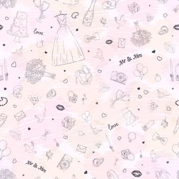 Seamless pattern with wedding icons. Wedding, marriage, bridal. Hand drawn Illustrazione stock