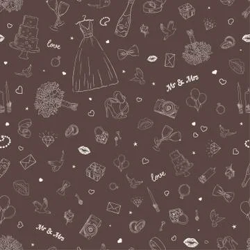 Seamless pattern with wedding icons. Wedding, marriage, bridal. Hand drawn Stock Illustration