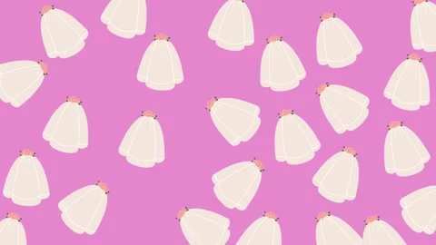 Seamless Pattern with Wedding Veil and Pink Flowers on Magenta Background Stock Footage 345539996