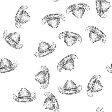 Seamless pattern western cowboy hat sketch hand drawn black Stock Illustration