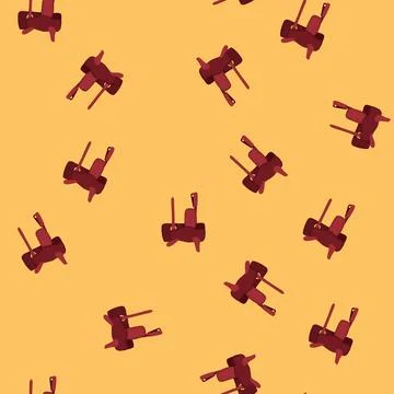 Seamless pattern western saddle in red brown standing against white backgroun Stock Illustration