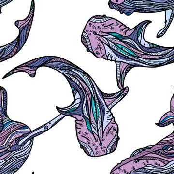 Seamless pattern with whales on white background. Stock Illustration