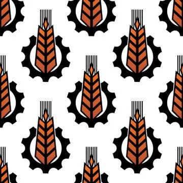 Seamless pattern of wheat with gear wheels Stockillustratie