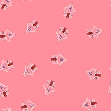 Seamless pattern whimsical gnome house cartoon vector Stock Illustration