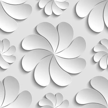 Seamless pattern white 3d paper flower, circle, 3D wallpapers Stock Illustration