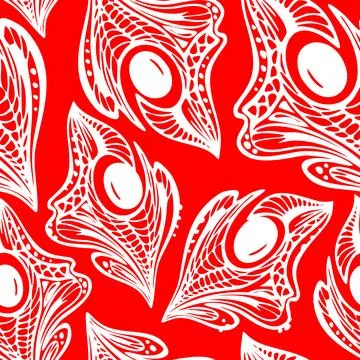 Seamless pattern of white abstract decorative elements on a red background,.. Illustrazione stock