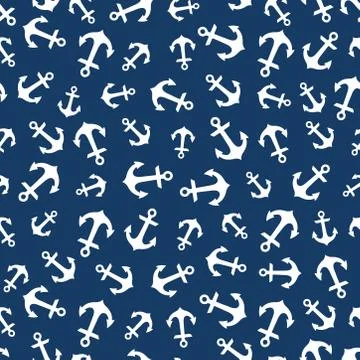 Seamless pattern with white anchors and blue background Stock Illustration