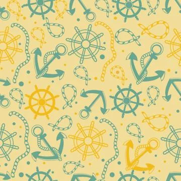 Seamless pattern with white anchors Stock Illustration