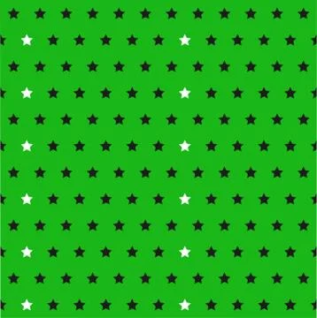 Seamless pattern with white and black stars on green background Stock Illustration