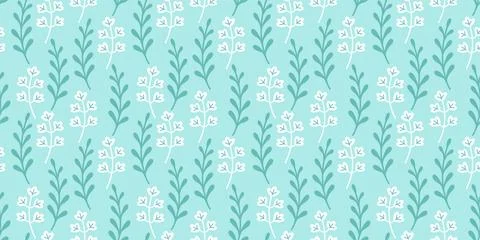 Seamless pattern with white and blue leaves on blue background vector Stock Illustration