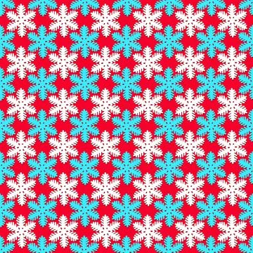 Seamless pattern with white and blue snowflakes on red background. Christmas  Stock Photos