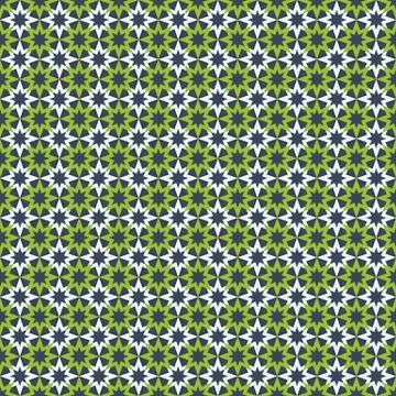 Seamless pattern with white and green stars on blue background Stock Illustration