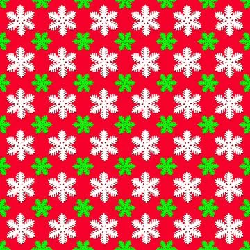 Seamless pattern with white and green snowflakes on red background. Christmas Stock Photos