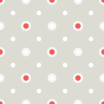 Seamless pattern of white and red flowers on a gray background. Stock Illustration